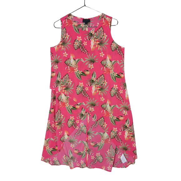 G By Giuliana Black Label Blouse Size Large Floral Cockatoos Print Pink Overlap - Picture 3 of 8